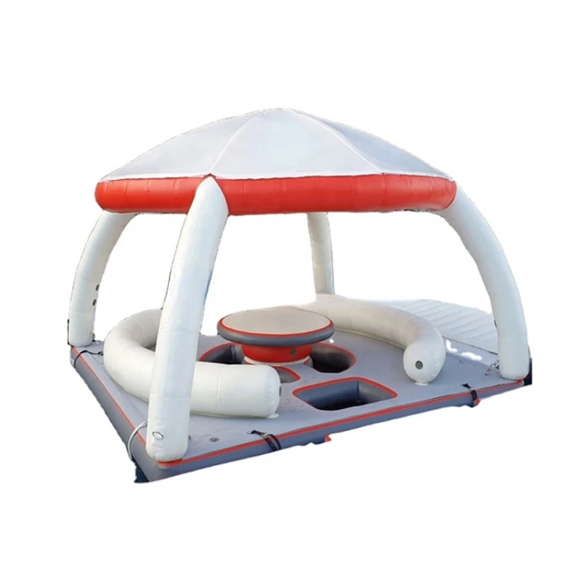 

Outdoor inflatable swimming island floating raft motorboat dock summer water inflatable floating platform dock with tent