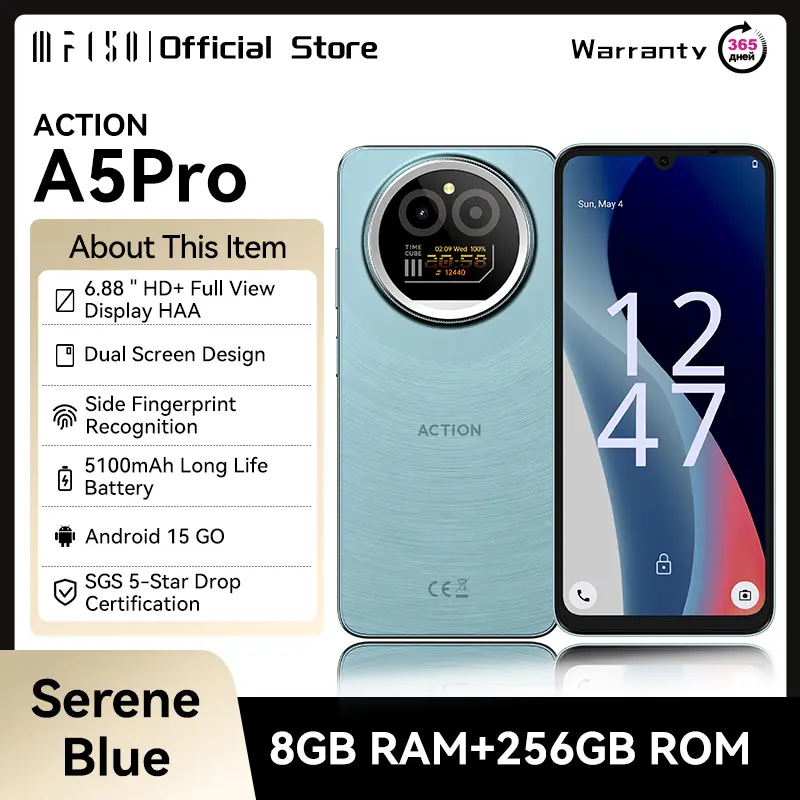 IIIF150 Action A5Pro Phone Android 15 Go Smartphone 12GB RAM 256GB ROM 6.8inch HD+ HAA Display Dual Screen Design 5100mAh Batter - Image 7