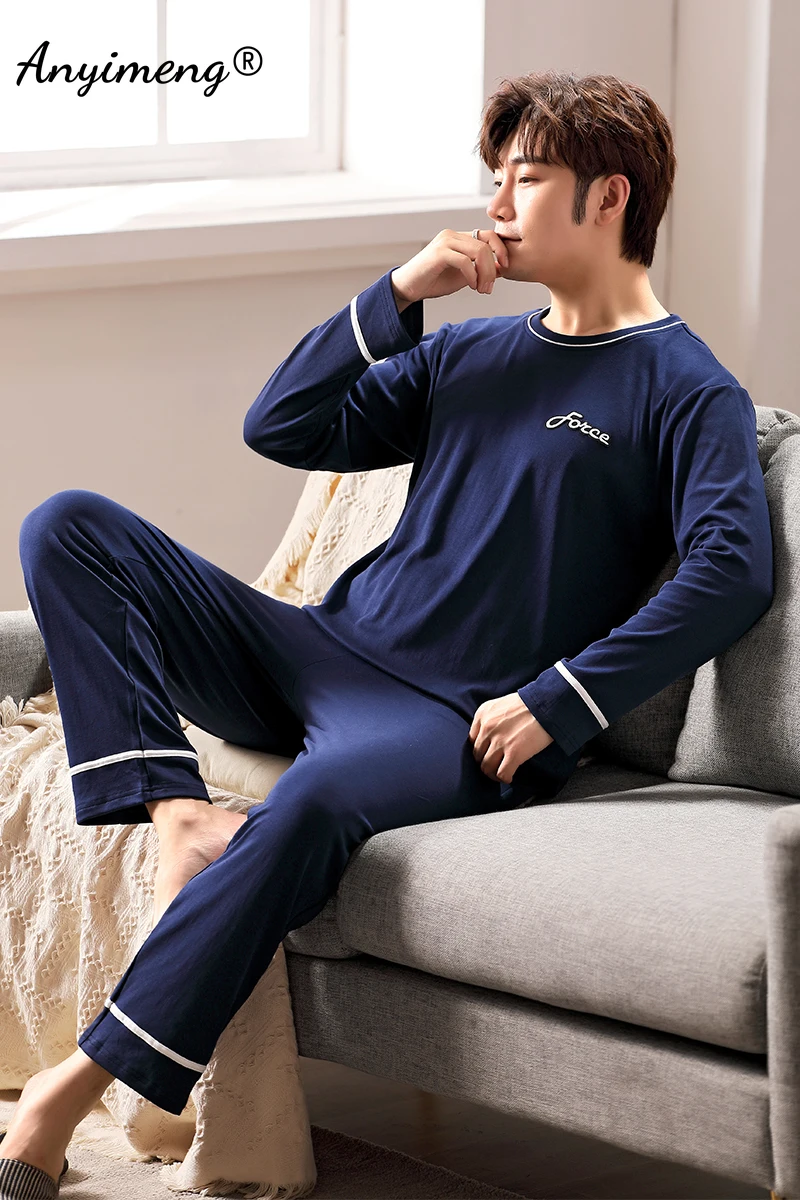 Simple Is Better! Autumn Winter Mens Pajama Set Soft Cotton Pijamas for Man Korean Sleepwear for Boy Fashion Men Casual Pyjamas mens designer pjs Pajama Sets