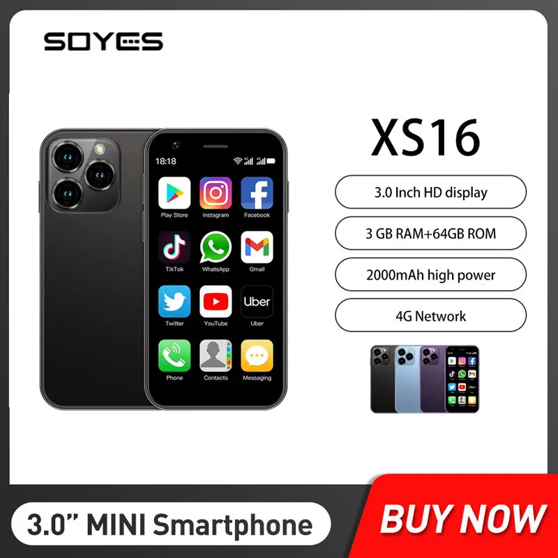 SOYES XS16 Mini Smartphones 3Inch Quad Core 3GB+64GB 4G LTE Mobile Phone Android 10.0 Dual SIM Standby 2000mAh 5MP Small Phone small mini android 9 0 smartphones cheap 4g quad core face id cell phone 3gb ram 32gb 64gb rom 3 49 single camera mobile phones