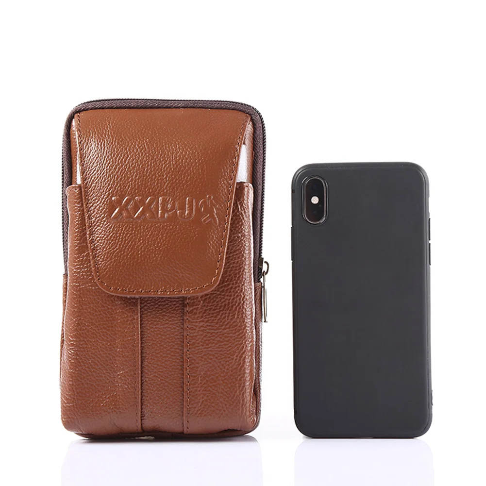 Cowhide Leather Fanny Waist Packs Men Casual Fanny Bum Bag Mobile Phone Pouch