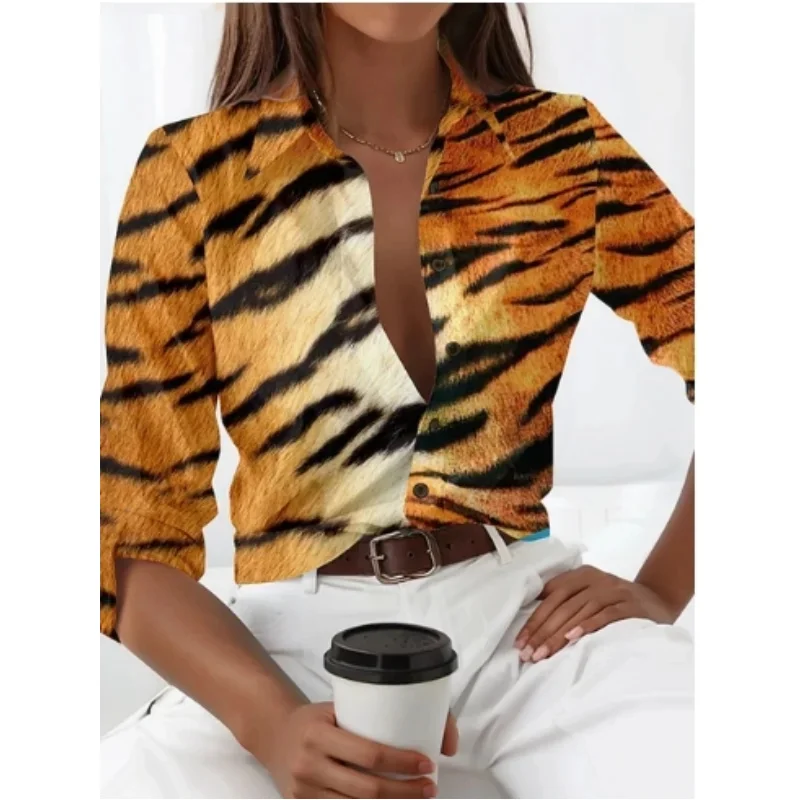S.H ARAB SHOP قميص نسائي جديد بأكمام طويلة بنقشة جلد الفهد 3