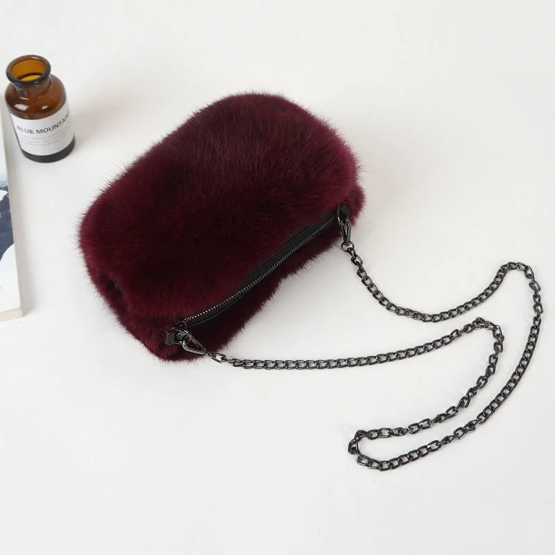Real Fur Bag Fuzzy Fashion Luxury Fluffy Shoulder Bag Winter Plush Women Warm Hand Purses And Handbags Crossbody Bags For Women