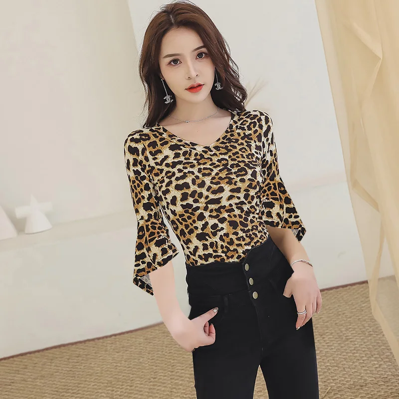

Latin Dance Shirt Lace Competition Performance Modern Dance Practice Leopard Print Tops Female Long Sleeve Sexy Adult Clothing