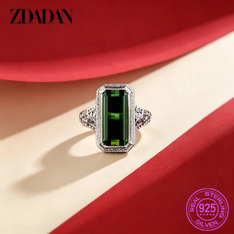 ZDADAN Ring aus 925er-Sterlingsilber, groß, quadratisch, Smaragd-Edelstein, für Damen, Hochzeit, Schmuck, Accessoires, Großhandel