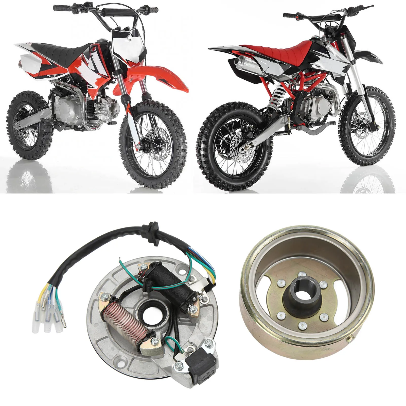 Magneto Flywheel Magneto Stator Flywheel Rotor Kit Copper Aluminum for 90cc 110cc 125cc 140cc Start Engine PIT PRO PIT