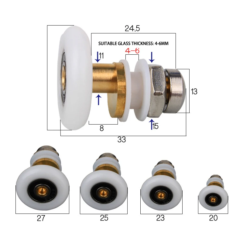 Description Picture 2 of item8Pcs 20/23/25/27mm Shower Glass Sliding Door Hanging Wheel Roller Bathroom Sliding Cabinet Eccentric Pulleys Replace Accessories