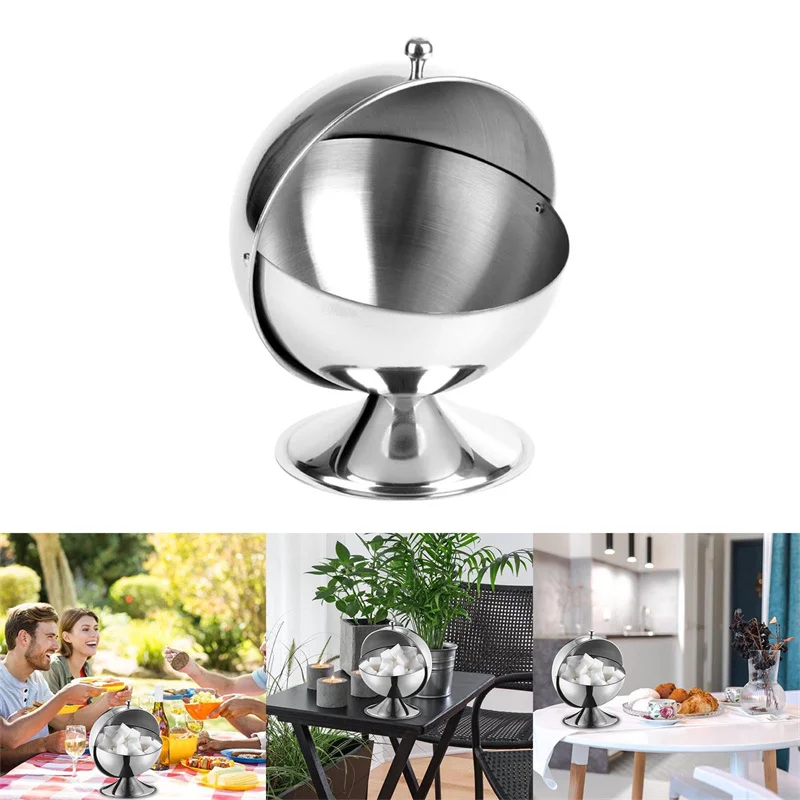 Sugar Bowl Stainless Steel Sugar Creamer Pots Candy Bowl Spherical Kitchen Seasoning Box