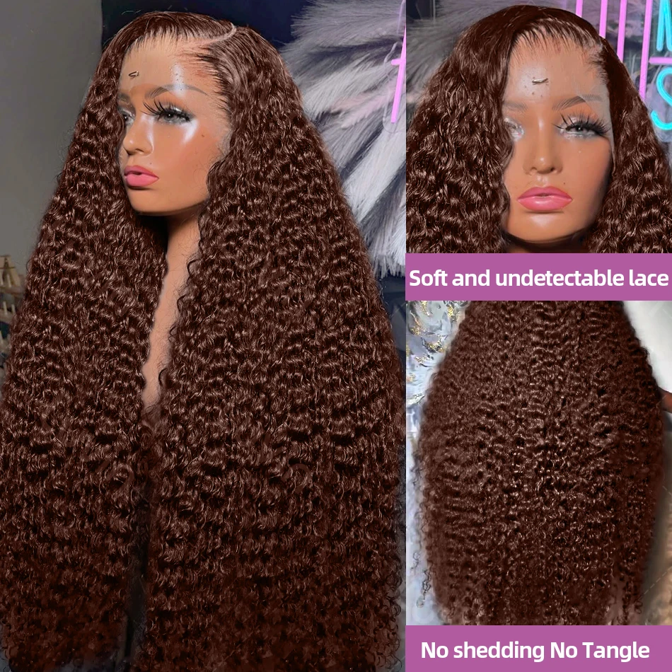 Human hair wig Links Curly Wigs Chocolate Brown Deep Wave 13x6 HD Lace Frontal Human Hair Wigs 40 Inch Remy #2 Colored 13x4 Lace Front Wig