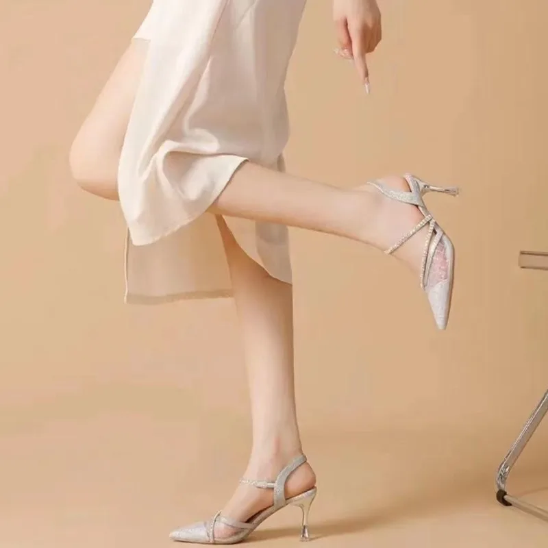Women's Sandals Diamond Thin Heels Ladies Shoes Rhinestones Stiletto Pointed Toe For Party And Weddings Premium Low Price - Image 4