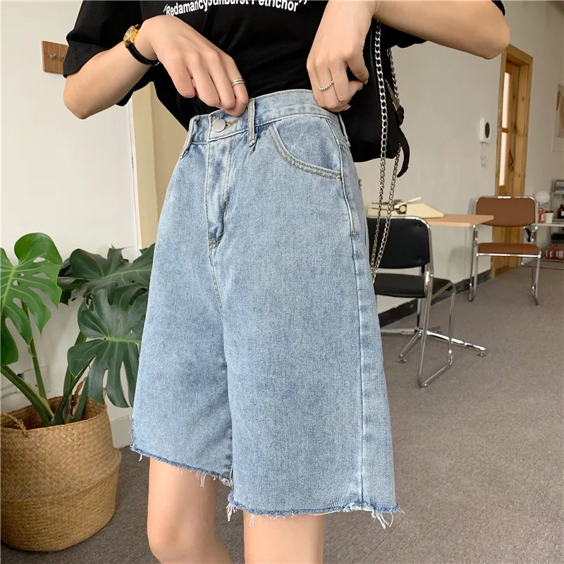 workout clothes for women 2021 New Women's Loose Denim Shorts Elastic Waist Ripped Hot Pants Thin High Waist five-point Short Jeans Pants for Girl Summer outfits for women