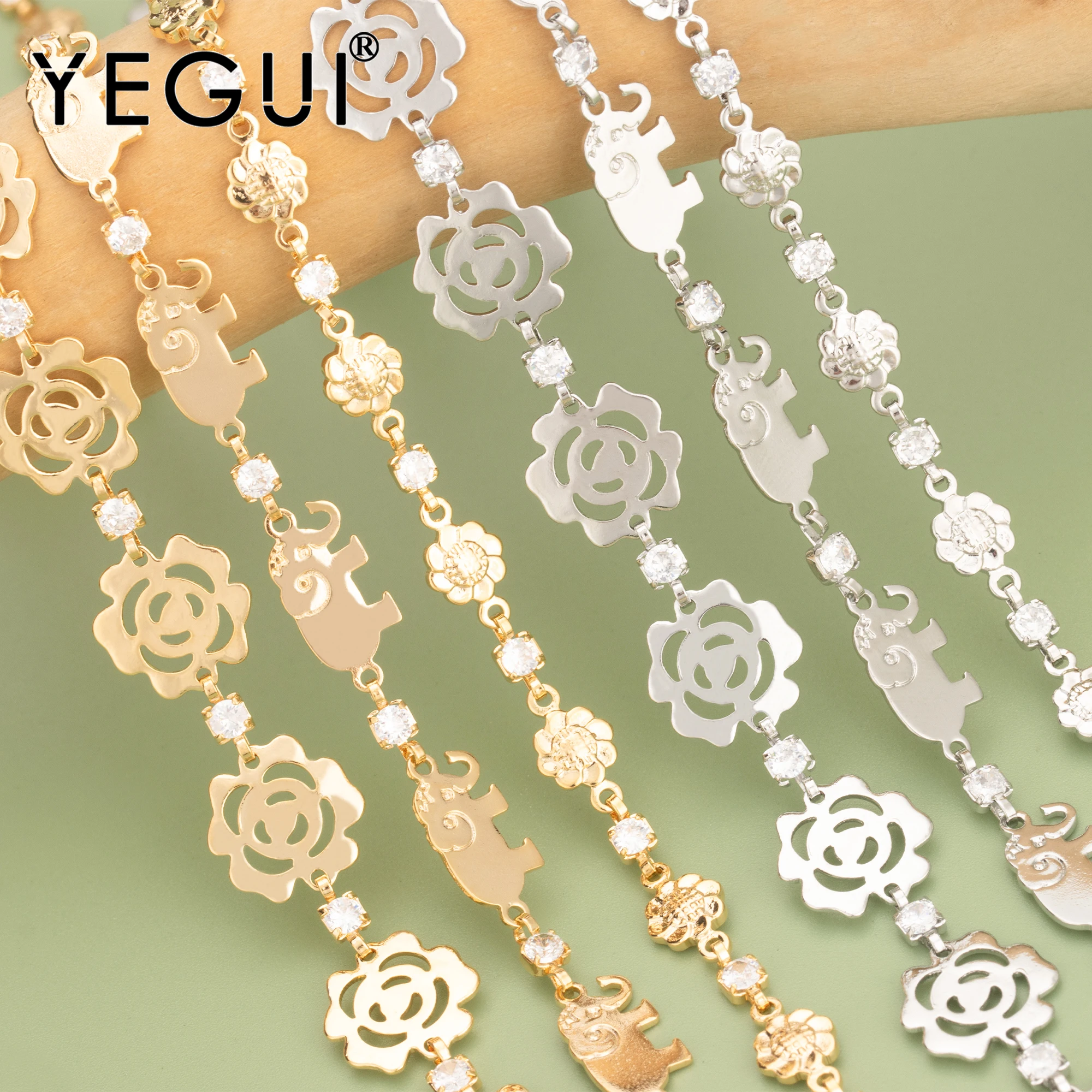 

YEGUI C301,diy chain,nickel free,18k gold rhodium plated,copper,zircons,diy bracelet necklace,jewelry making findings,1m/lot