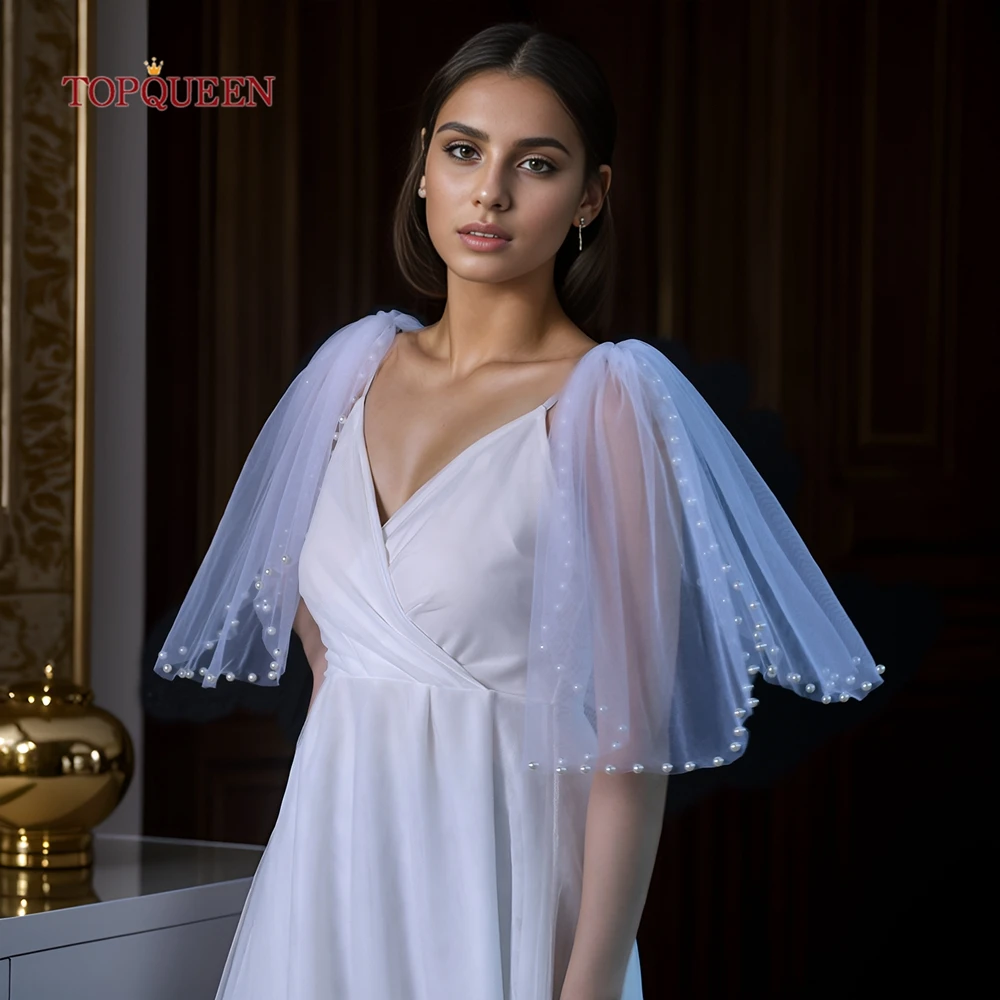 

TOPQUEEN G40 DIY Mini Shoulder Veil Wedding Veil Short Bride Jackets Bolero with Sleeves Bridesmaid Dress Decoration Evening