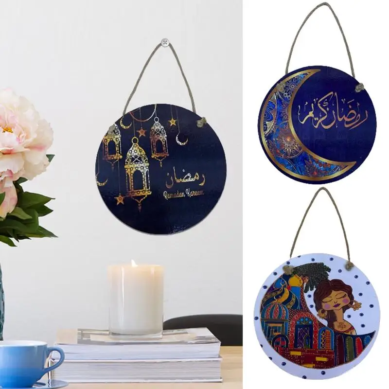 

Eid Moon Ornament Hangable Wood Moon Star Middle East Festive Wall Sign With Lanyard Islam Muslim Home Party Decorations