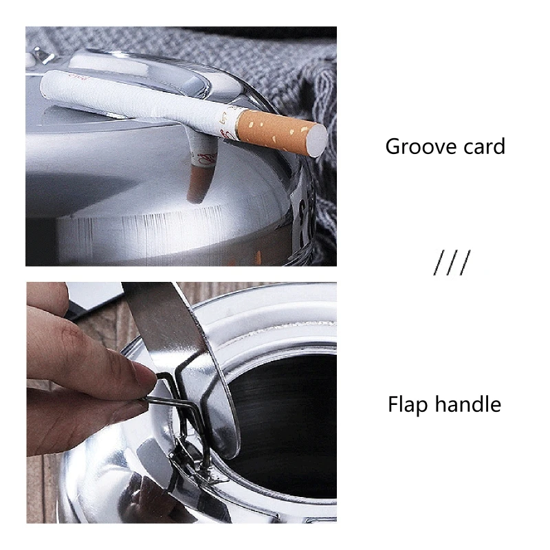 Stainless Steel Ashtray With Lid Detachable Outdoor Cigarettes Tray For Home Bedroom Office