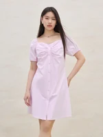 DUSHU Plus Size Women Gentle Fresh Puff Sleeve Dress 2025 Summer New Arrival Short French Style Holiday Dress 25DS82305