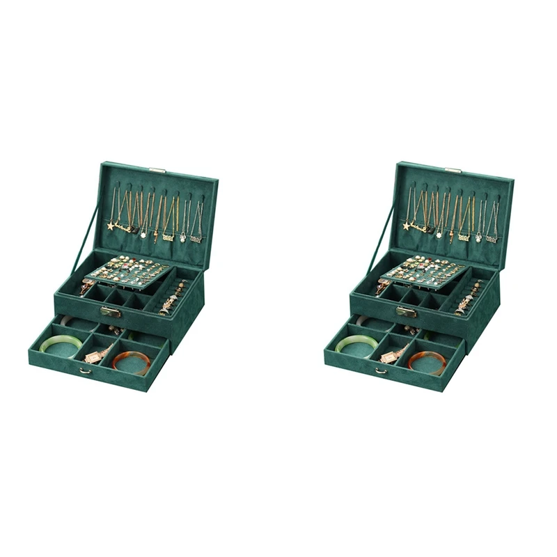 

2X Jewelry Box With Large Capacity Ornament Ear Stud Simple And Exquisite Necklace Ring Household High-End Jewelry Box