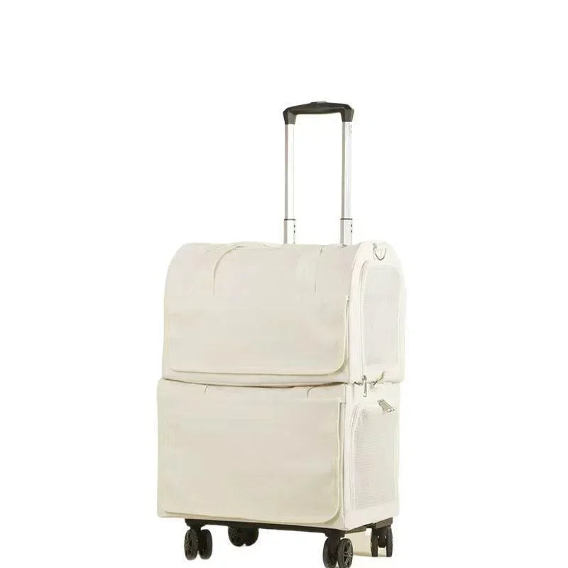 Pet Trolley Box 2-layers Design Cat Basket Breathable Comfortable Transport Case Travel Pet Trolley