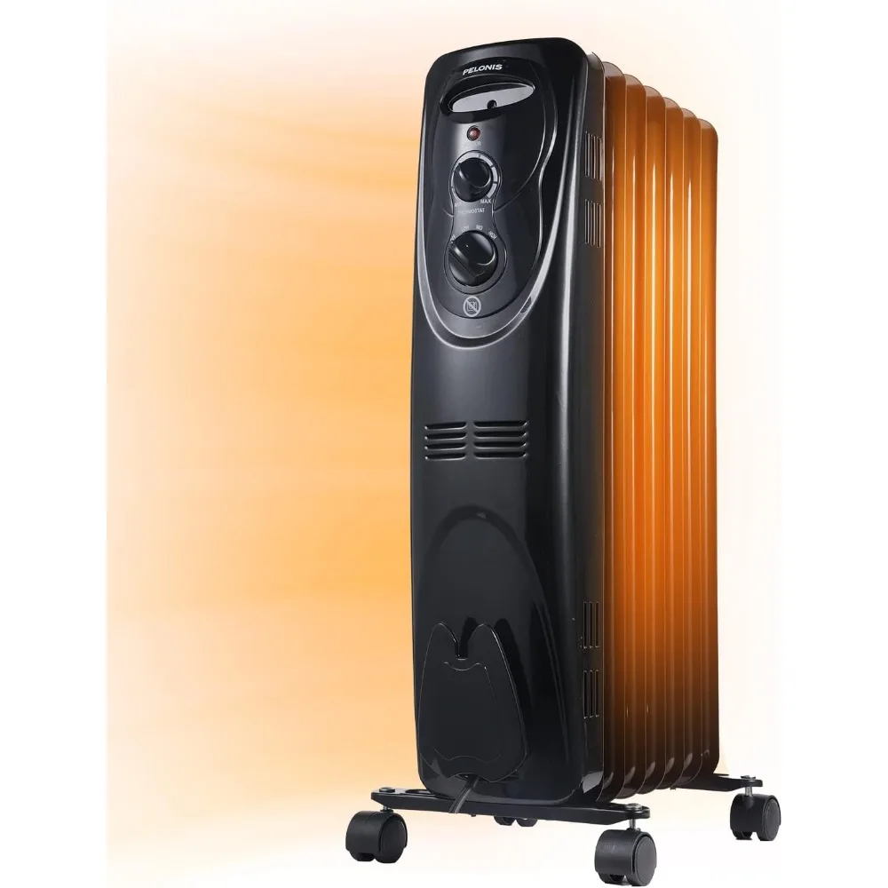 

Basic Electric Oil Filled Radiator, 1500W Portable Full Room Radiant Space Heater with Adjustable Thermostat, White