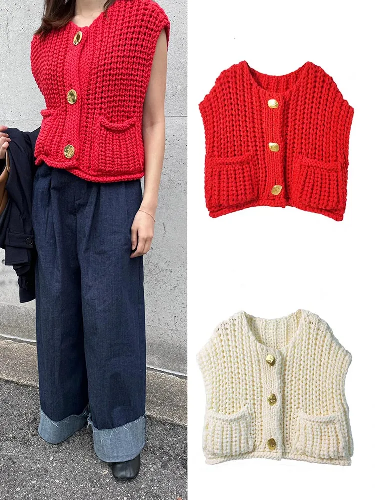 

Handmade Knit Vest Women‘s Spring/Summer Chic French Pairs Fashion Crochet Top 2024 Women Clothes Good Quality