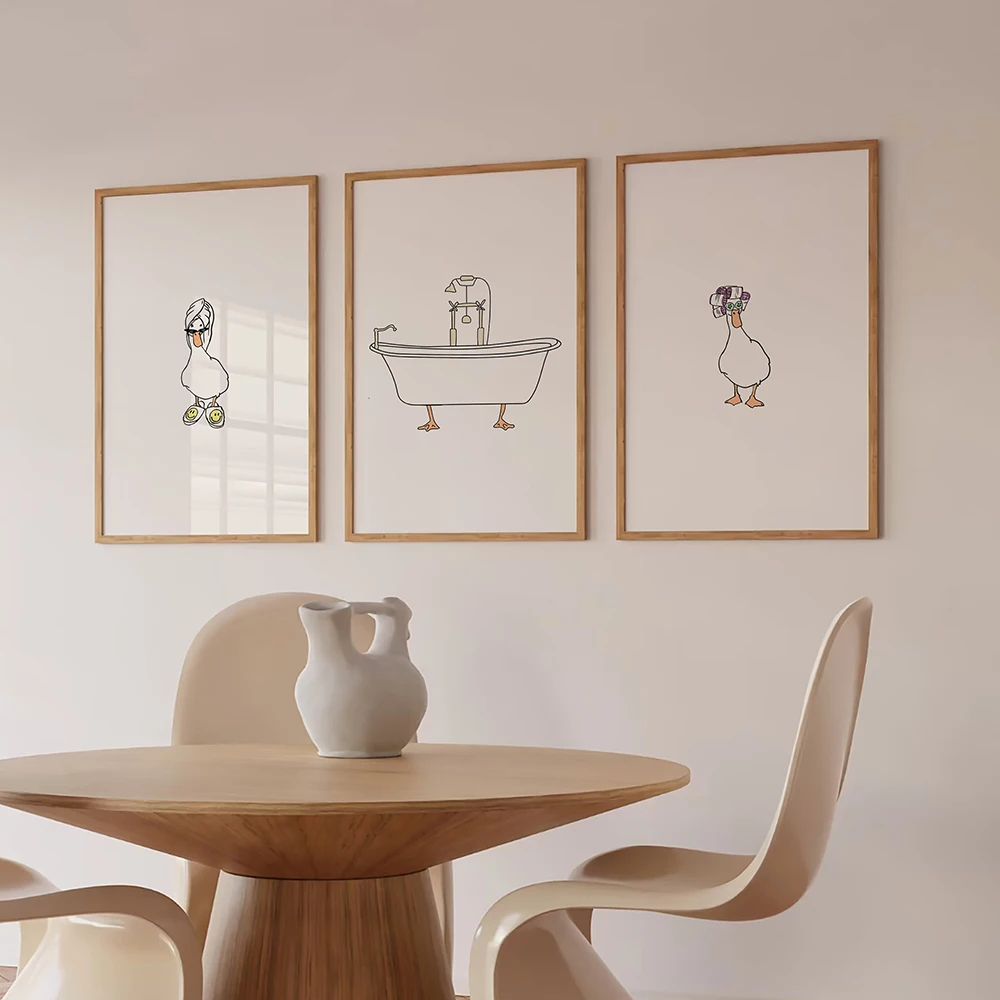 

Настенный декор для ванной комнаты Line Duck, Картина на холсте, забавный холст, художественный постер с изображением утки в ванной и детской, модный Декор с принтом туалета