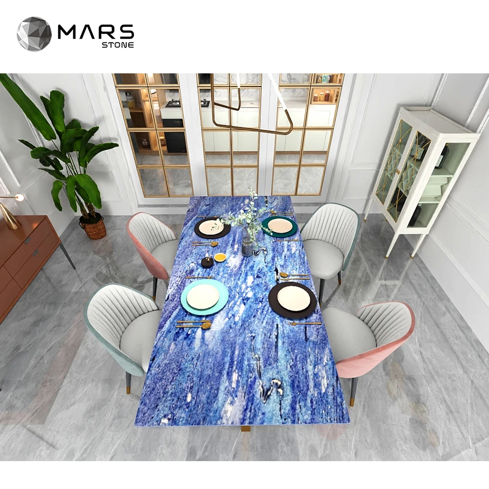 

Indoor Luxury Home Oval Modern Coffee Table Living Room Round Tea Table Stone Marble Blue Coffee Table