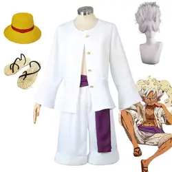 Anime Straw Hat Boy Luffy Cosplay Costume Gear 5 Nika Luffy Cosplay Clothes Kimono Set Christmas Halloween Adult Suit with wig