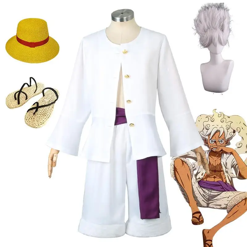 Anime Straw Hat Boy Luffy Cosplay Costume Gear 5 Nika Luffy Cosplay Clothes  Kimono Set Christmas Halloween Adult Suit With Wig