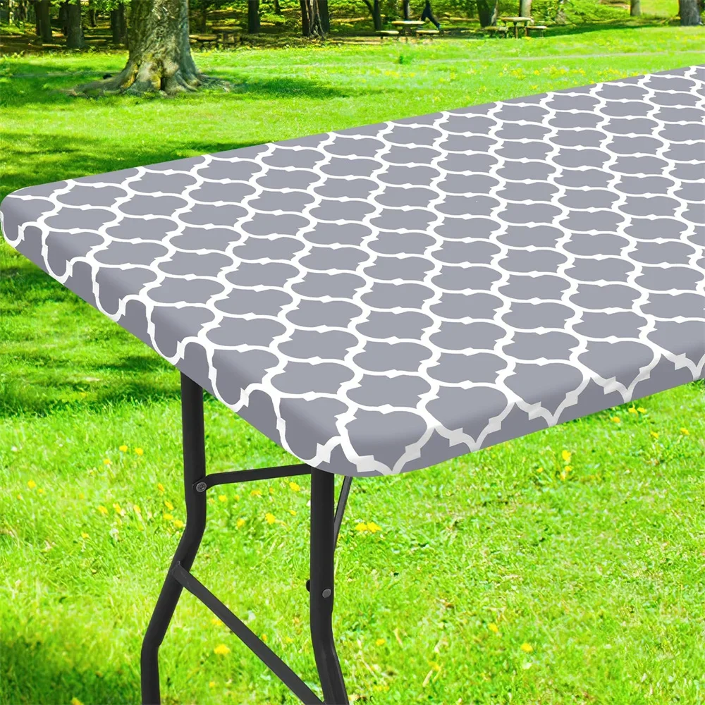 

Rectangle Table Cloth Waterproof Elastic Fitted Table Covers For 4 Foot Tables Wipeable Tablecloth Camping Indoor Outdoor