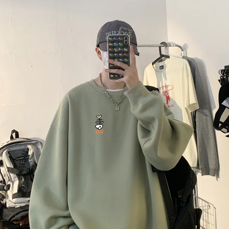 Men's Autumn and Winter New Multi-color Loose Large Size Sweatshirt Printed Pattern Round Neck Long Sleeve Top Hundred Clothing