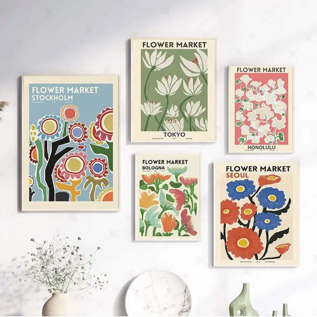 Abstract Plant Daisy Flower Market City Canvas Painting Nordic Posters Prints Modern Wall Art Picture for Living Room Home Decor