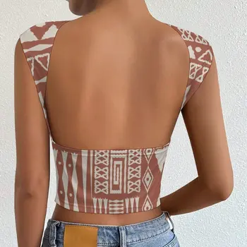 Tribal Style Sleeveless Backless Hot Girls Crop Tops Custom African Cave Pattern Print Samoan Tapa Siapo Elei Womens T-shirt POD 1