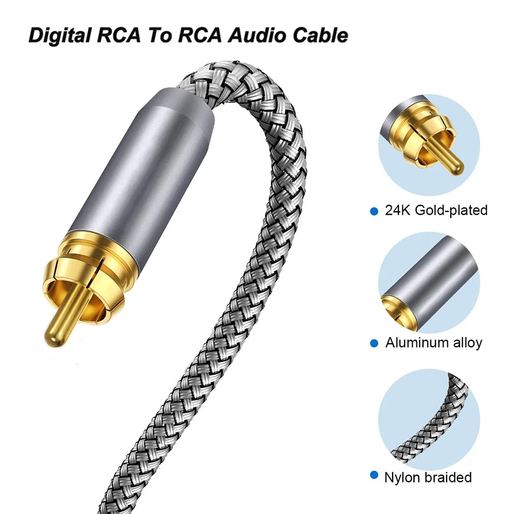 Gold-Plated High-Fidelity Coaxial Audio Cable - Digital RCA to RCA (1m to 15m)