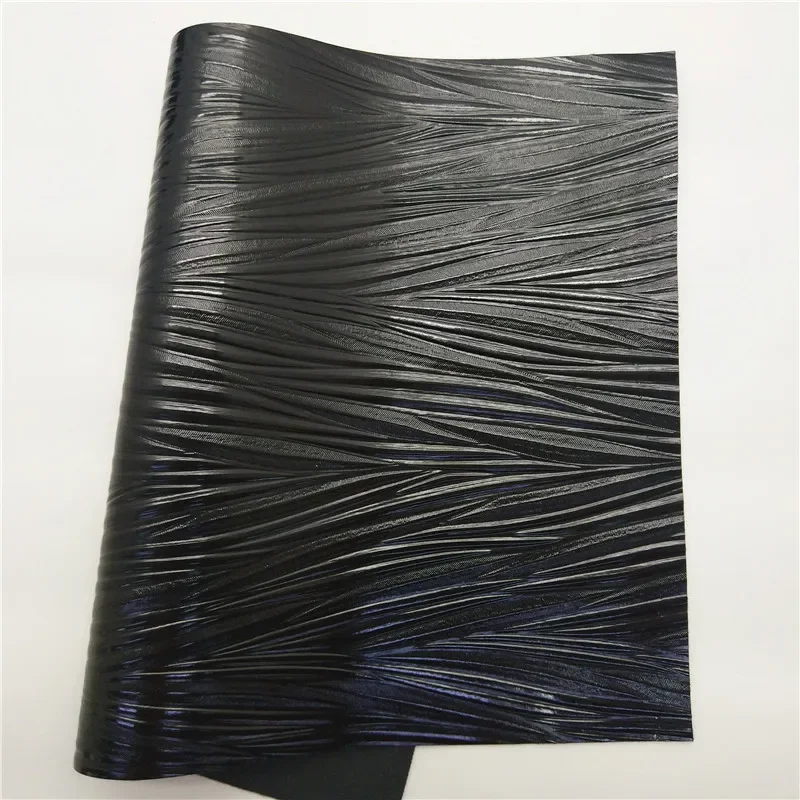 Iridescent Black Glitter leather Winkles Leather Silver Leopard Synthetic Leather Stripes Faux Vinyl Fabric For DIY 21x29CM Q452