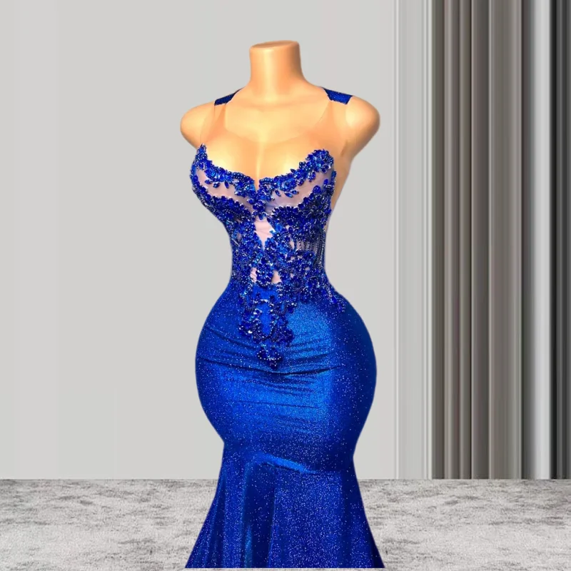 chinese dress ladies Mermaid Spaghetti Straps V-Neck Floor-length Blue Two Piece Prom Dress,MP575