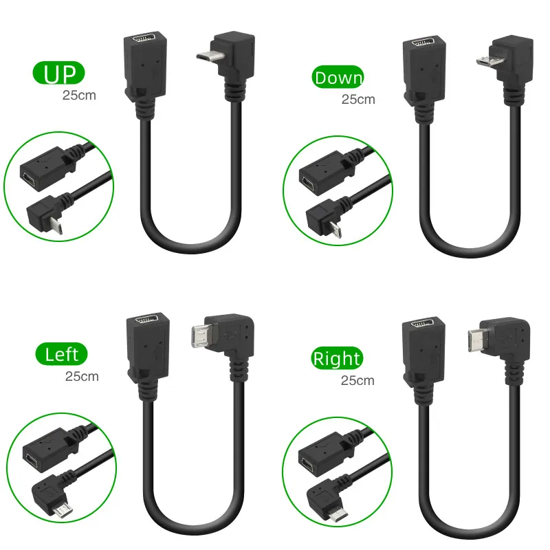 

Converter Data Cable 90 Degree 90 Degree Micro USB Male To Mini USB Female Adapter Converter Data Cable Line