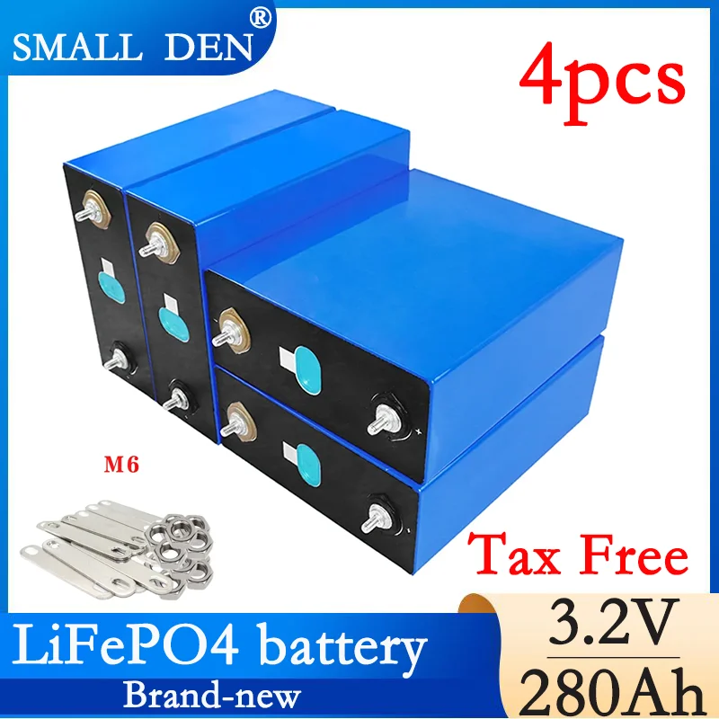 

4 pieces of 3.2V 280Ah 280K screw Lifepo4 rechargeable battery, lithium iron phosphate solar cell, 12V 24V 36V tax-free