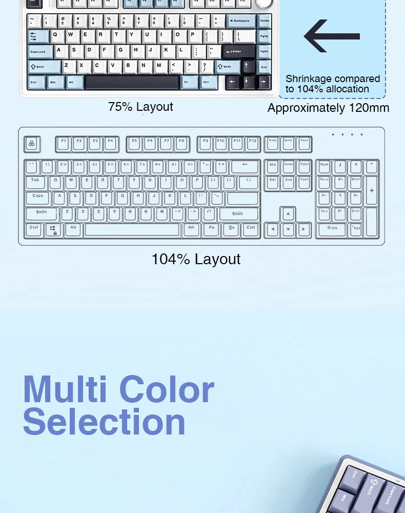 AULA-F75 Teclado mecânico sem fio Gaming, Bluetooth,