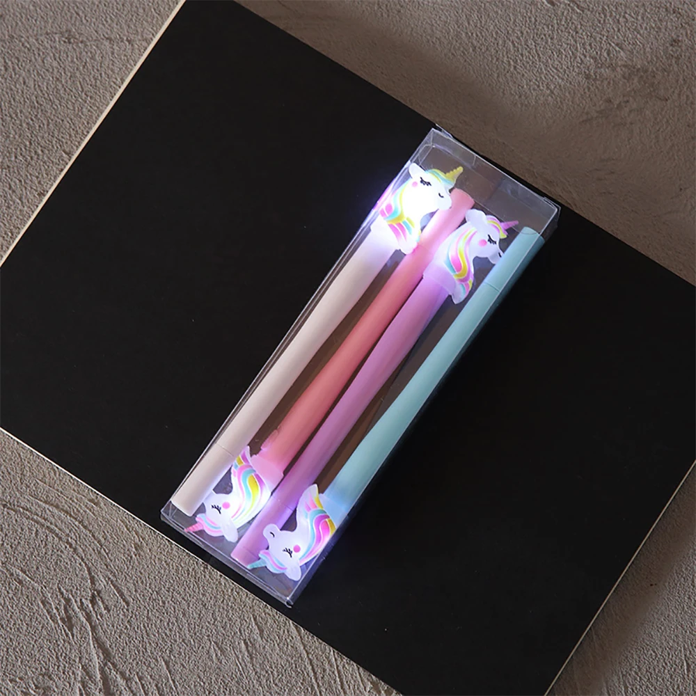 4 Teile/schachtel Gel Stift Nette Einhorn Stifte mit Lampe Licht Kawaii Gel Tinte Stift Geschenke für Kinder kinder Schule Schreibwaren Büro liefert – Detail 8