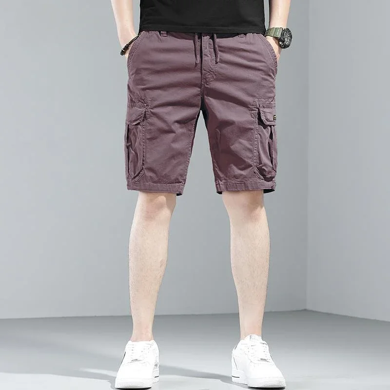 thumbnail image 1 of Pantalones cortos para hombre, pantalones cortos de trabajo color caqui para hombre, pantalones cortos cargo ajustados de algodón con botones para hombre, pantalones grandes y altos, elásticos, cómodo, 1 of 5