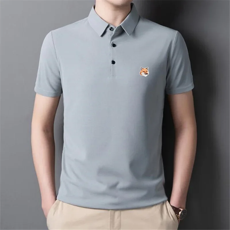 

Mens Shirts High Quality Luxury Brand Fox Embroidery Logo Cotton Polo T Shirt Fashion Short Sleeve Men Shirt Fashion Casual Tops