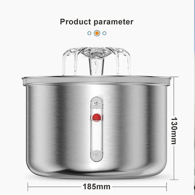 New Cat Water Dispenser Stainless Steel Automatic Recirculating Filtration Watchable Water Level Pet Water Feeder 6