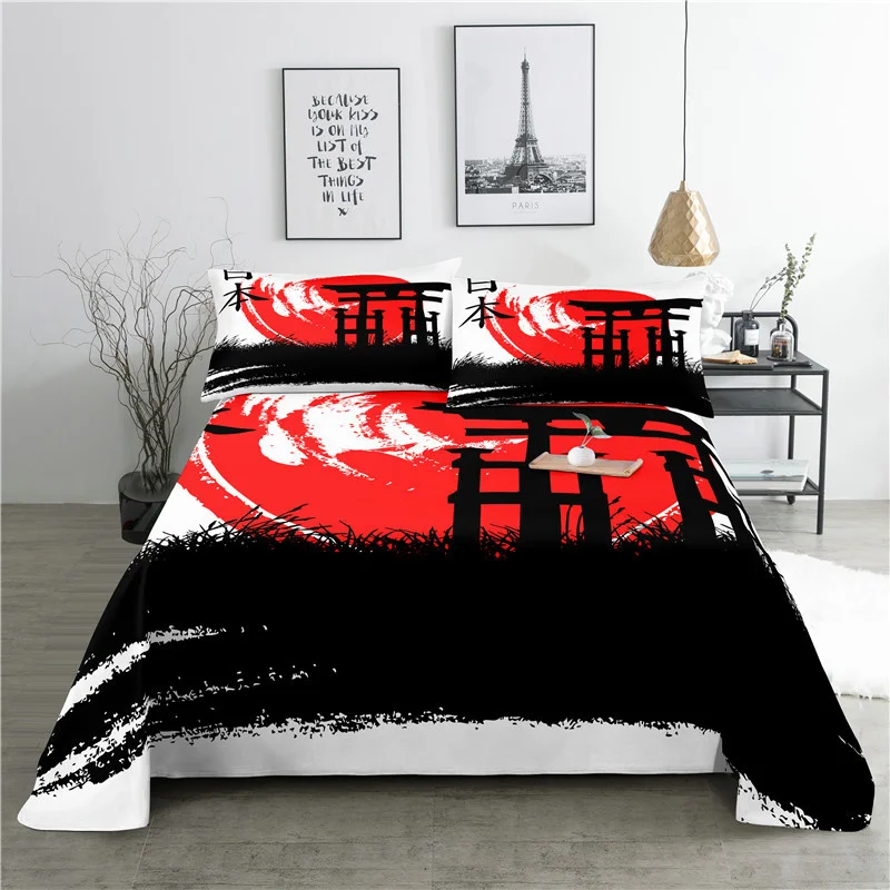 Japan Style 0.9/1.2/1.5/1.8/2.0m Fashion Digital Printing Polyester Bed Flat Sheet With Pillowcase For Woman Bedding Set 4
