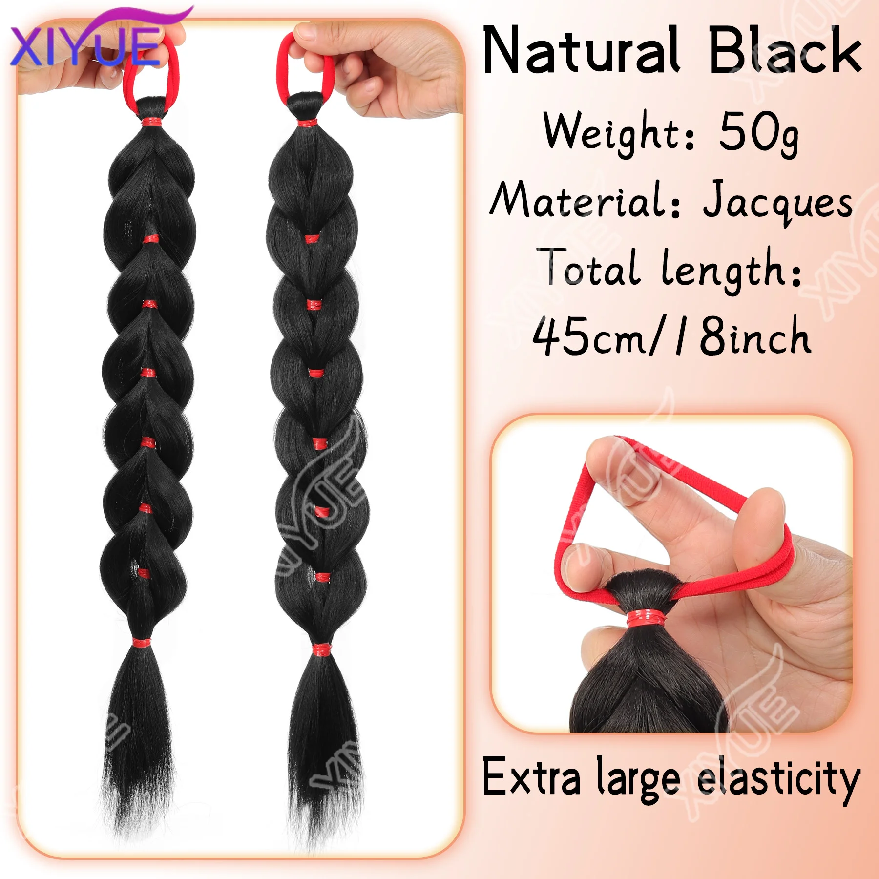 XIYUE Synthetic Braided Twist Braids ponytail Hair Extension Black Natural Wig Long Ponytail Hair Band Rubber Band Women's Wig