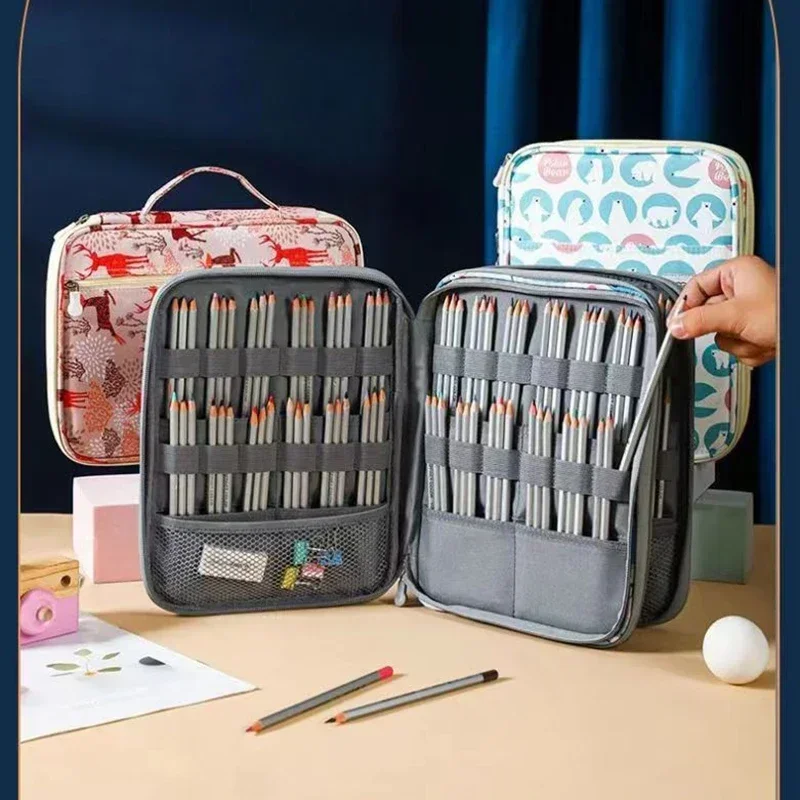 

Студенческие акварельные принадлежности для карандашей, школьные цветные ранцы 96/192, Холщовая Сумка для хранения ручек, портативные канцелярские принадлежности