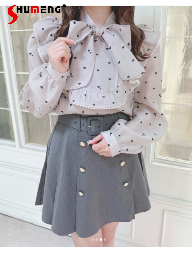 Japanese Office Ladies Double Breasted Short Skirt 2023 Autumn and Winter New Elegant High Waist Slimming Pleated A- Line Skirts