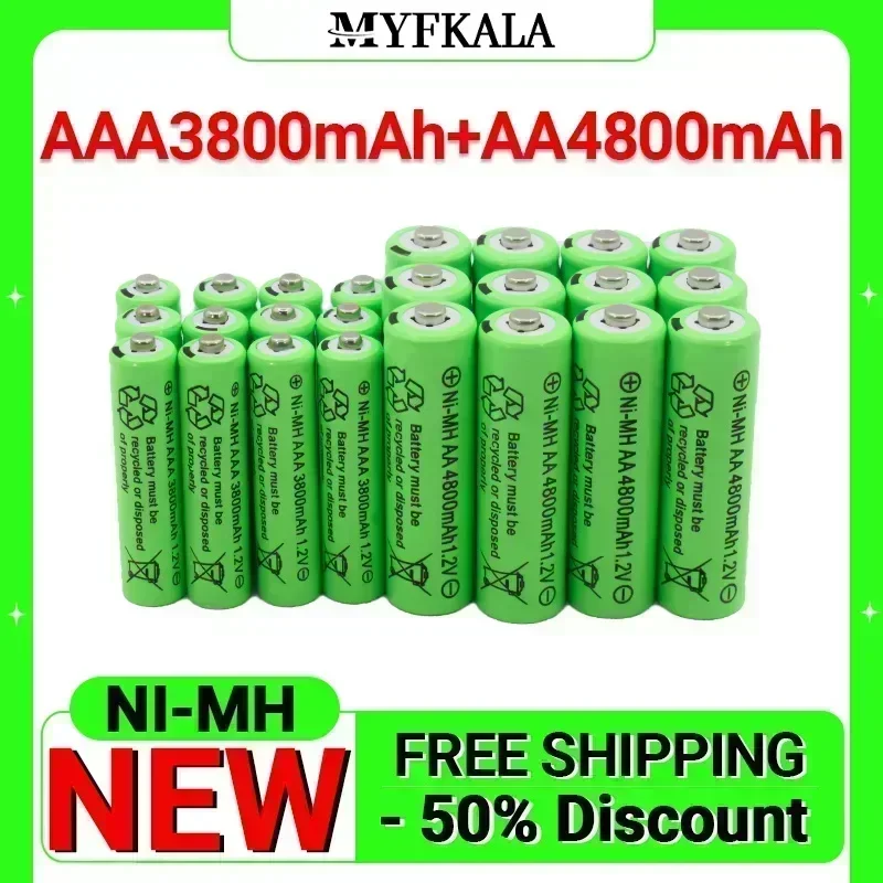 Rechargeable NI-MH Battery Kit — 1.2V AA 4800mAh + AAA 3800mAh Batteries with Charger for Cameras & MP3 Players