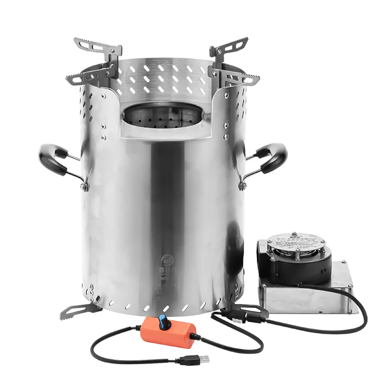 

HoneyFly Camping Wood Stove 2mm Thickening Stainless Steel Fire Pit With Air-blower