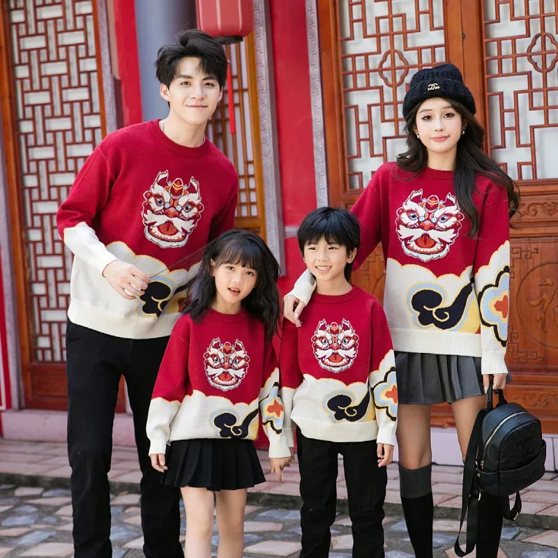 Happy New Year Sweater for The Whole Family Funny Knit Tops Mom