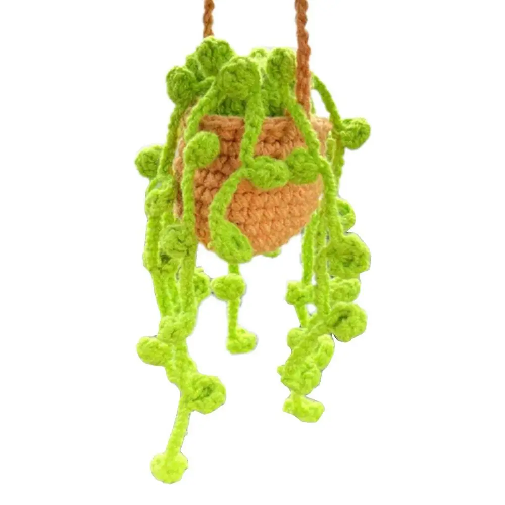 Car Plant Handmade Crochet Hanging Basket Charm Rear View Mirror Accessories  Decoration Gadgets Interior Styling Parts - AliExpress